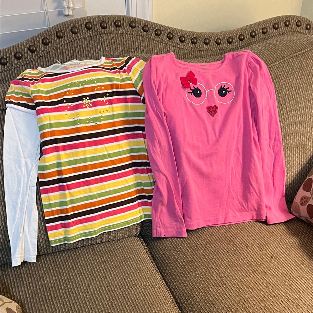 Colorful Striped and Pink Graphic Long Sleeve Tees